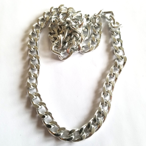 Bold chain necklace silver tone chunky curb - Picture 1 of 6